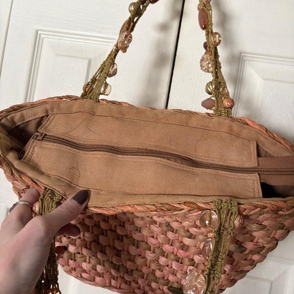 Cappelli Straworld Y2K Boho Pink Woven Shoulder Tote Style Bag w/ Beaded Straps - Picture 7 of 11